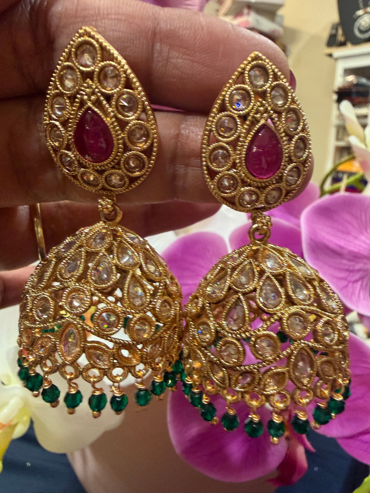 Golden Multi Jumka Jhumka Indian Brass Earrings Jimikki Kammal Indian Jewellery E29