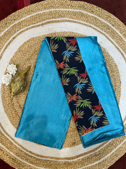 Fancy Party wear Satin Sari Indian Casual Blue Saree S95