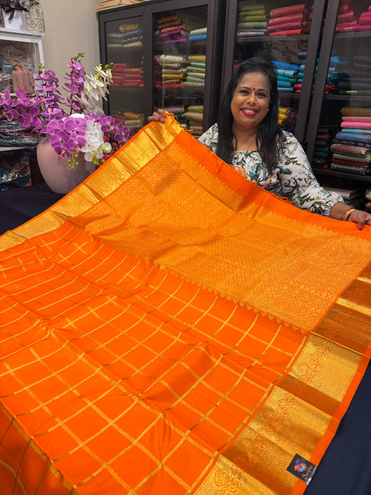 Kanchipuram Pure Silk Saree Orange Kanjivaram Sari SPK206