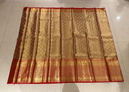 Bridal Tissue Kanchipuram Pure Silk Saree Gold & Red Kanjivaram Sari| SPK153