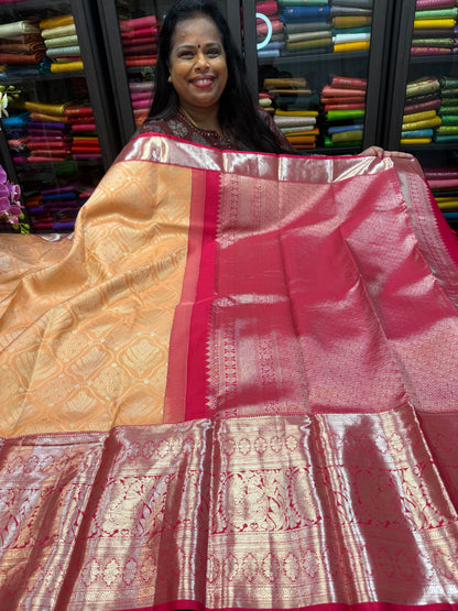 Bridal Kanchipuram Peach Pink Pure Silk Saree Kanjivaram Sari SPK420