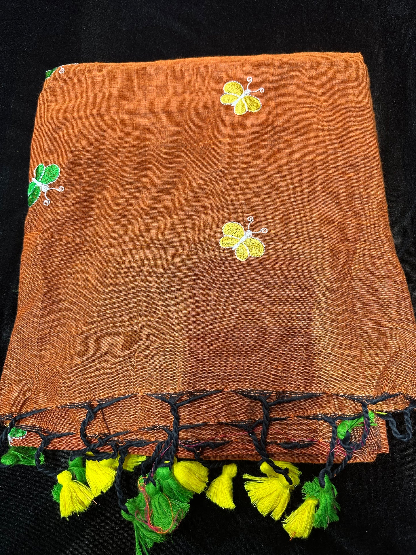 Khadi Soft Cotton Linen Sari Indian Saree Rusty Orange S59