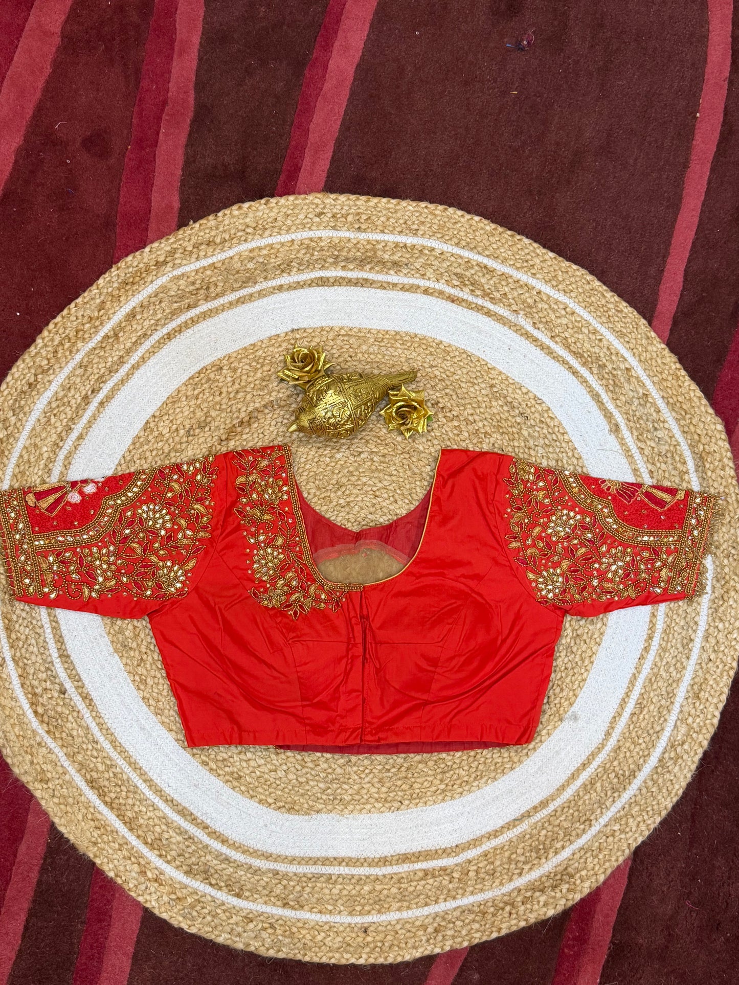 40” L Size 12 size Bridal Aari Worked Sari Blouse Indian Saree Top Red B154