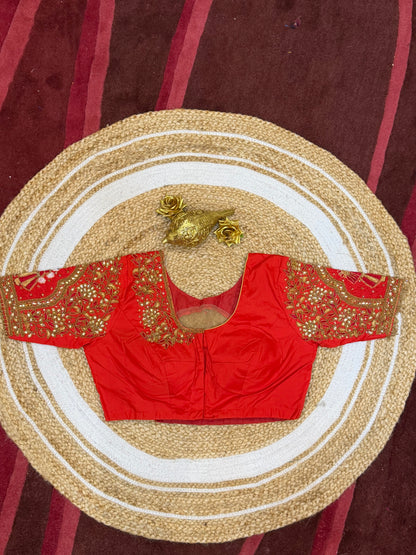 40” L Size 12 size Bridal Aari Worked Sari Blouse Indian Saree Top Red B154