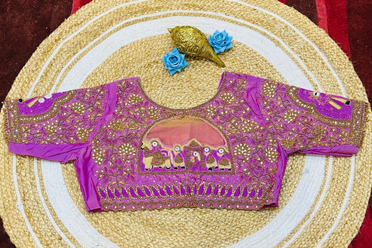 46” Size 16 Aari Worked Sari Blouse Indian Saree Top Silk Pink B185