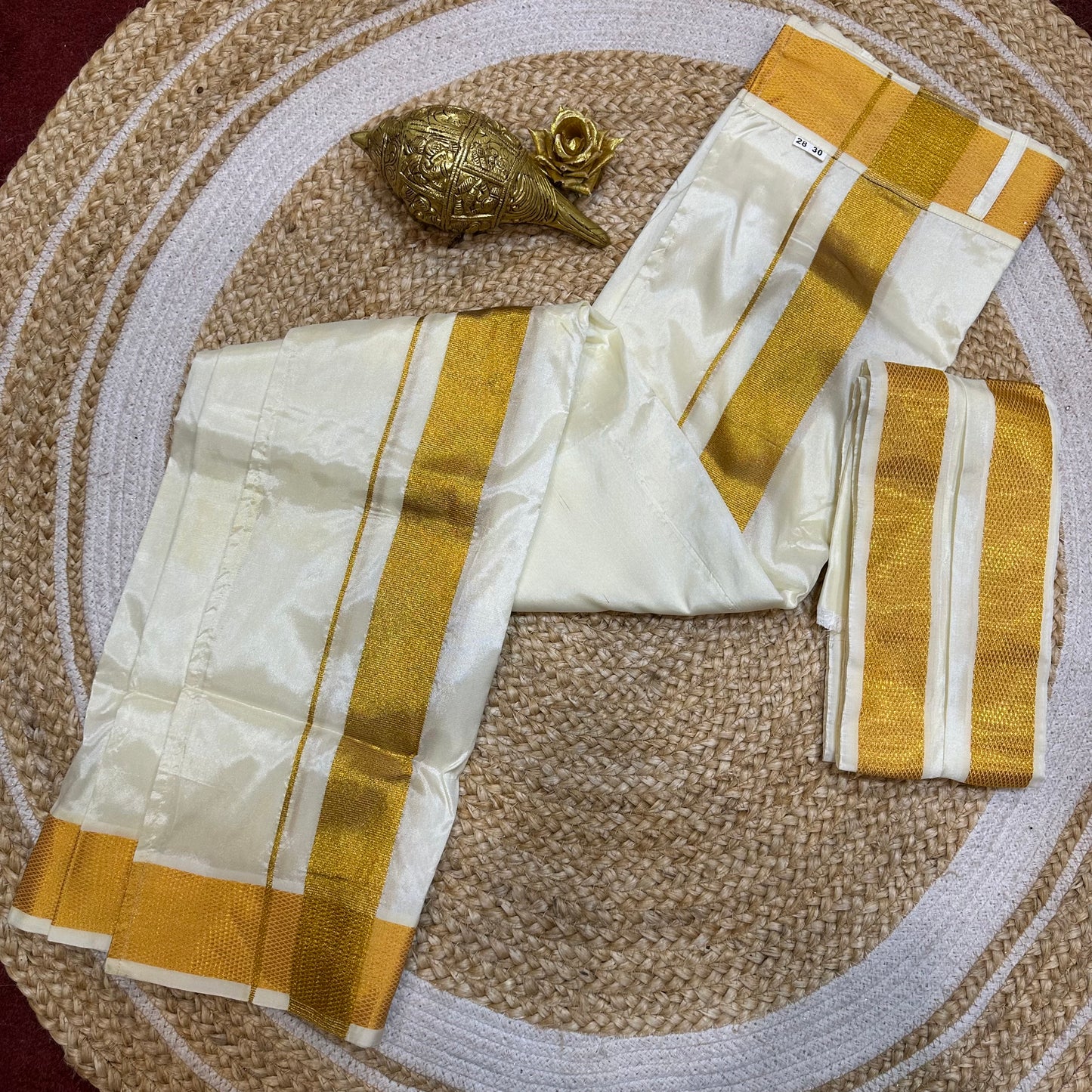 28” 30” Men’s South Indian Vesti Silk Ready to wear Cream Vetti Dhotti V25