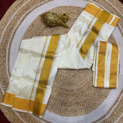 28” 30” Men’s South Indian Vesti Silk Ready to wear Cream Vetti Dhotti V25