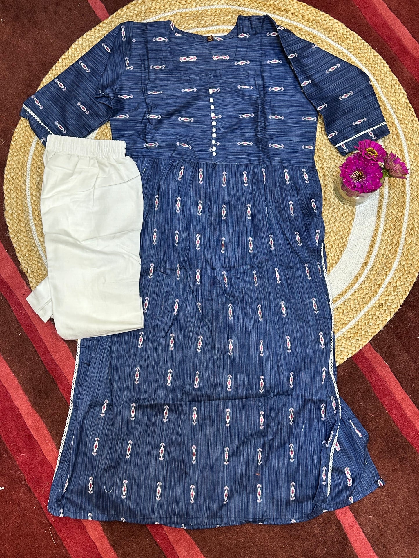 44 2XL Anarkali style Long Kurti with Pants Blue SS07