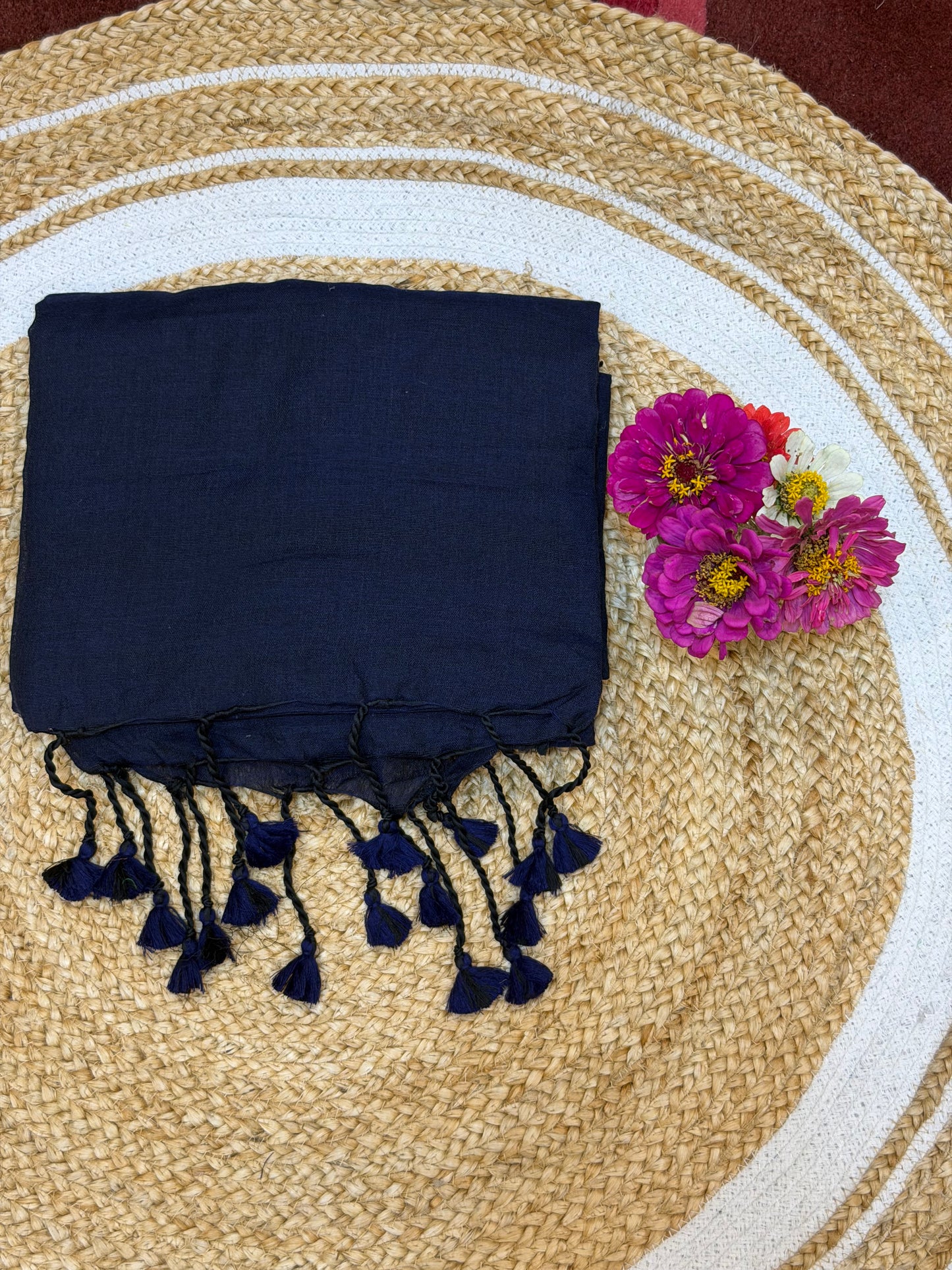 Khadi Soft Cotton Linen Sari Indian Saree Navy Blue  S10