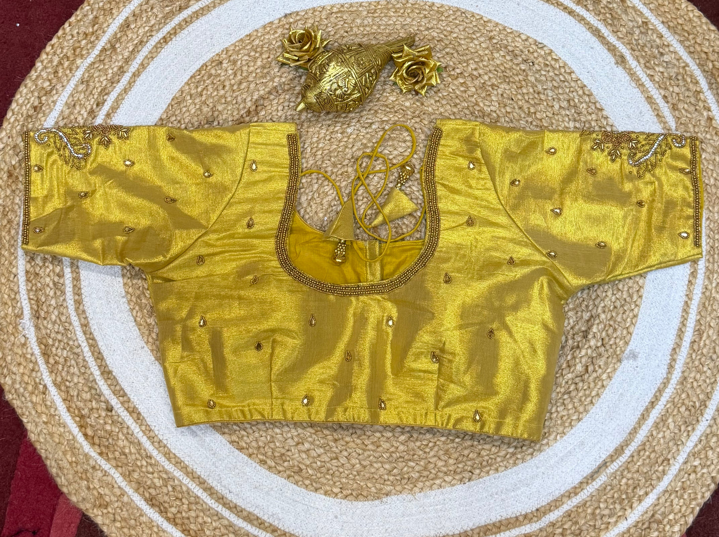 42” XL Size 12 size Aari Worked Sari Blouse Indian Saree Top Gold B151