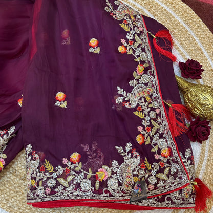 Sari Indian Fancy Party wear wine Saree SAR12