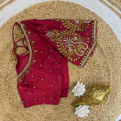 32” XS Size 6 Aari Worked Sari Blouse Indian Saree Top Pinkish Red B243