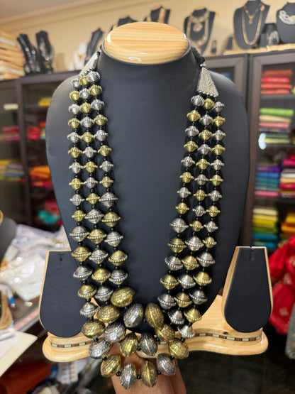Handmade Two-Tone Beaded 3 layer Necklace Indian Oxidized Tribal Jewelry N87