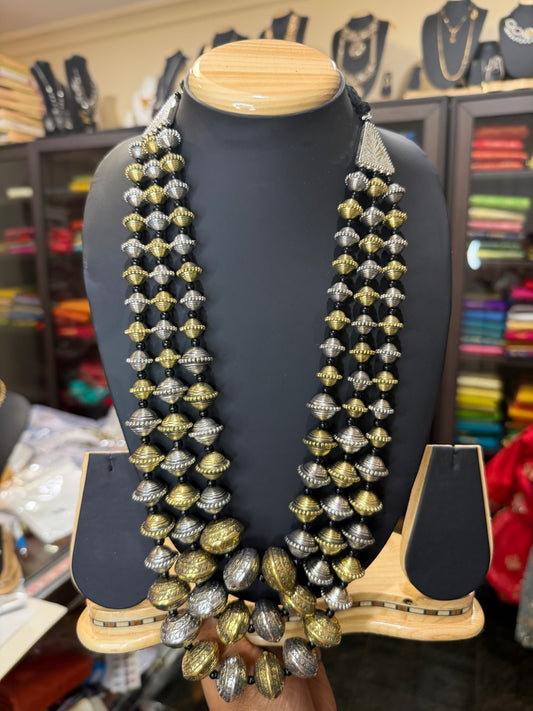 Handmade Two-Tone Beaded 3 layer Necklace Indian Oxidized Tribal Jewelry N87