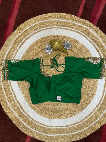 36” Small size Aari Sari Blouse Indian Saree Top Silk Green B105