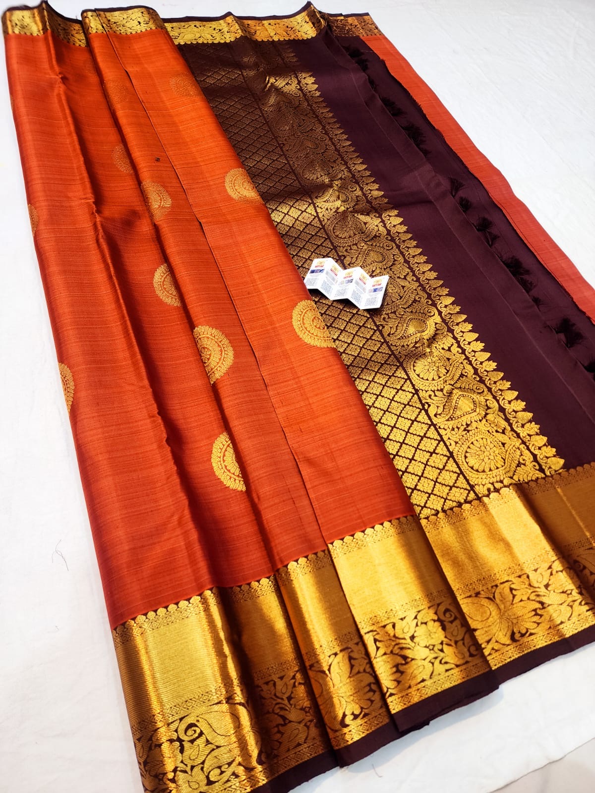 Kanchipuram Pure Silk Saree Bridal Rusty Orange Kanjivaram Sari SPK288