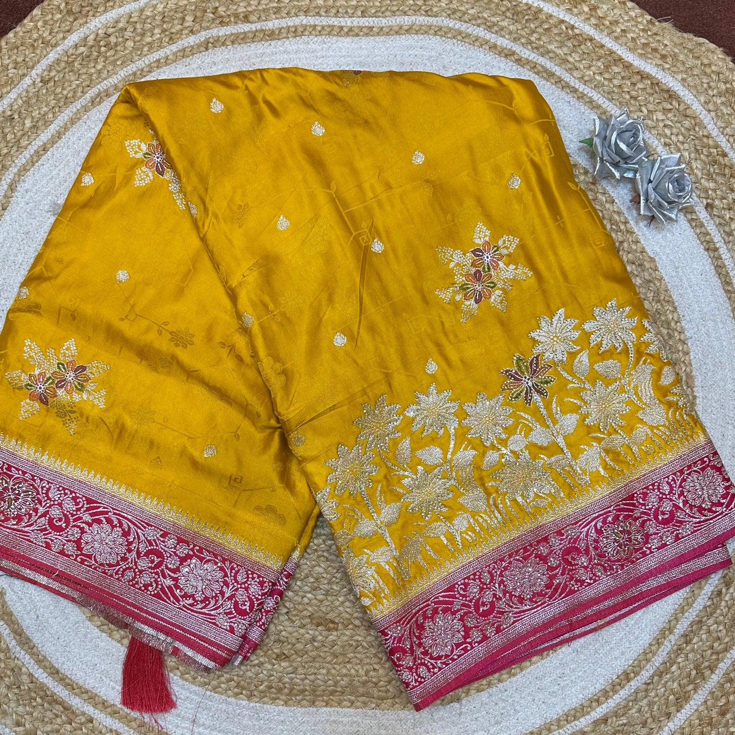 Blue Pink Sari Indian Fancy Stonework Party wear Silk Saree S145