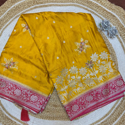 Blue Pink Sari Indian Fancy Stonework Party wear Silk Saree S145