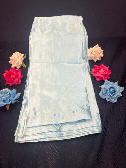 Free size Sari Petticoat Satin Underskirt Saree Skirt Silver Grey P4