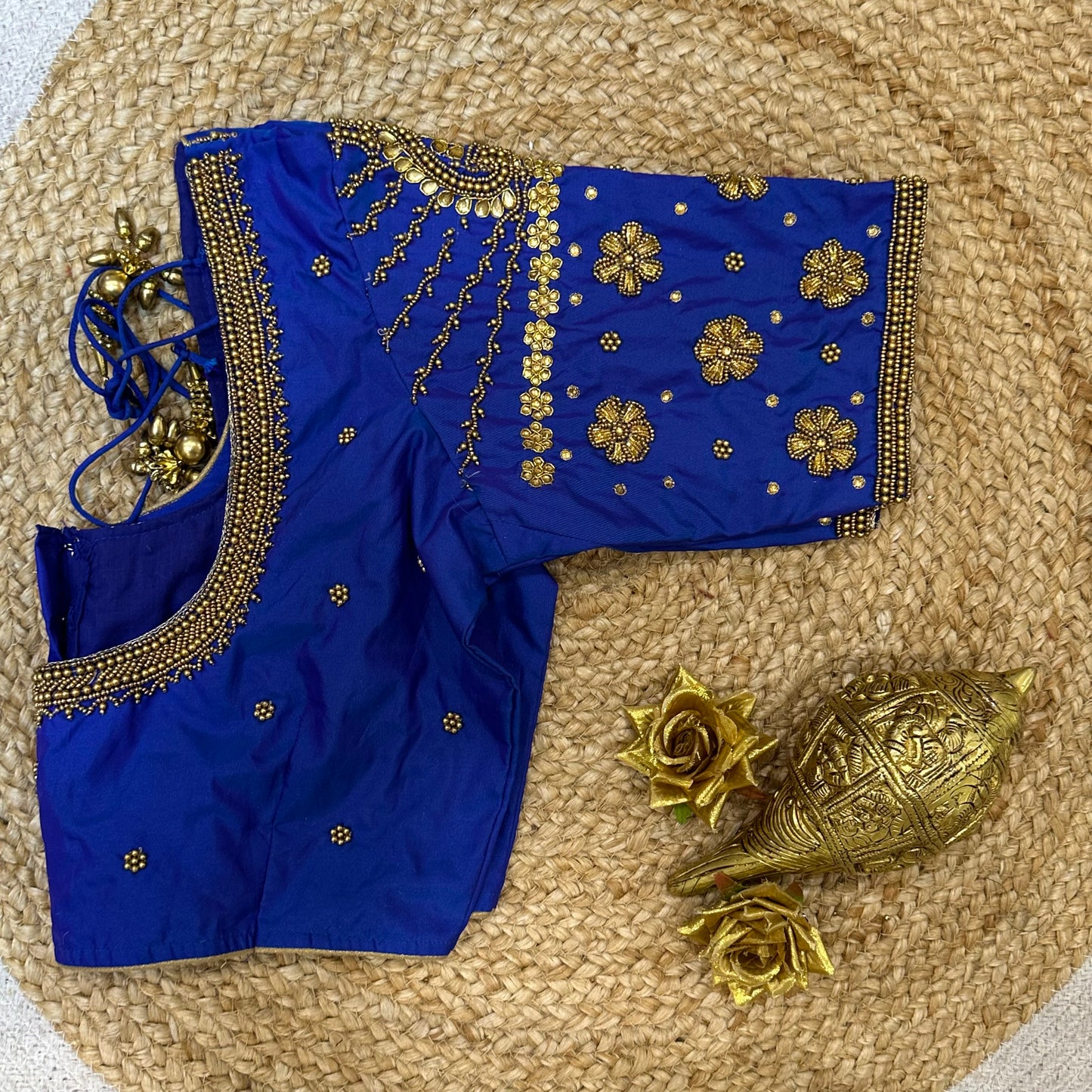 38” M Size 8 Aari Worked Sari Blouse Indian Saree Top Royal Blue B285