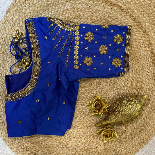 38” M Size 8 Aari Worked Sari Blouse Indian Saree Top Royal Blue B285