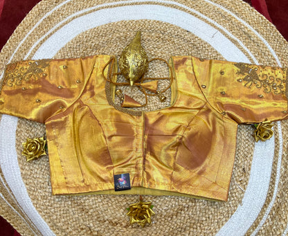 40” Aari hand Worked Sari Blouse Indian Top Choli Silk Gold B45