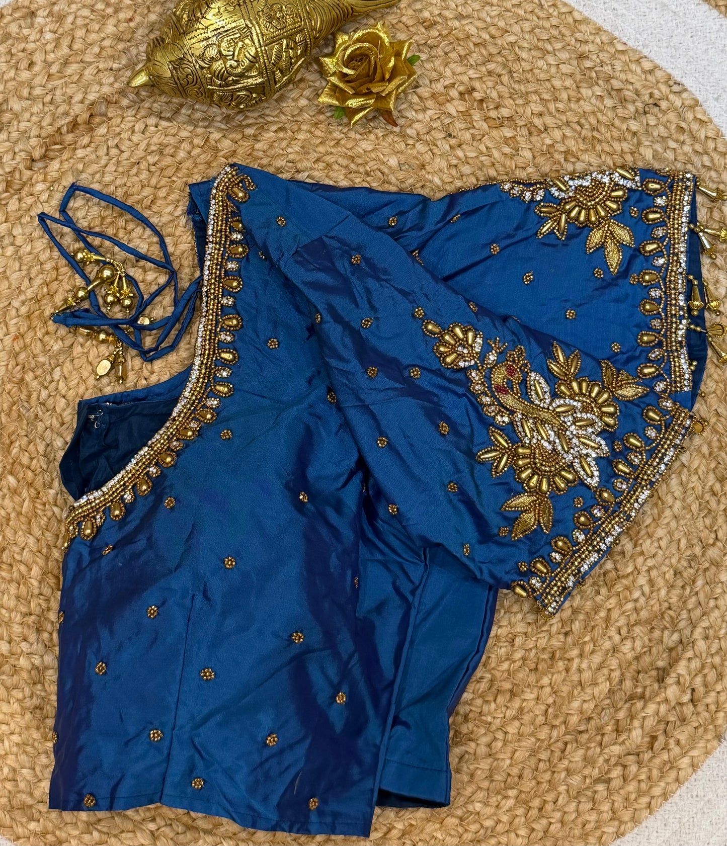 42” XL Size 12 size Aari Worked Sari Blouse Indian Saree Top Blue B159