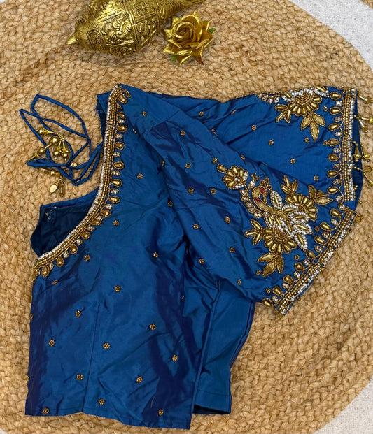 42” XL Size 12 size Aari Worked Sari Blouse Indian Saree Top Blue B159