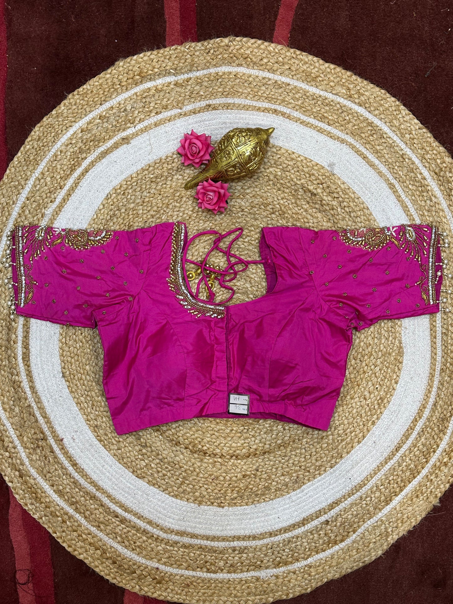 36” Small size Aari Worked Sari Blouse Indian Saree Hot Pink B209