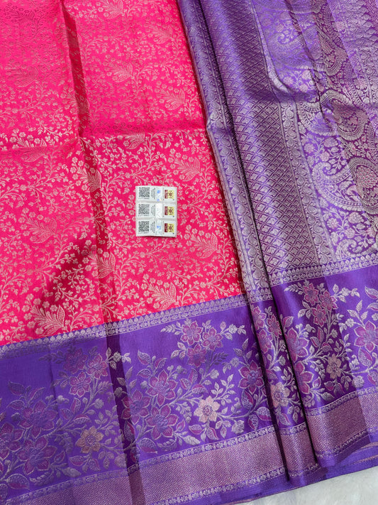 Bridal Kanchipuram Meenakari Pure Silk Saree Kanjivaram Sari SPK474