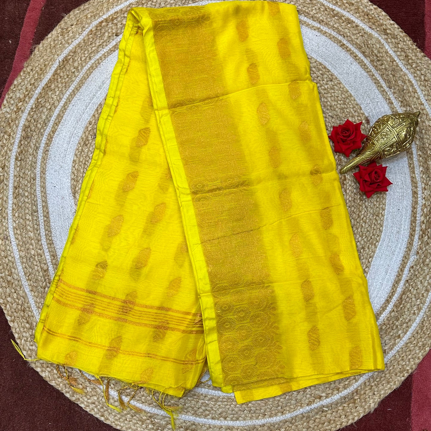 Soft Silk Cotton Sari Indian Saree Yellow S112