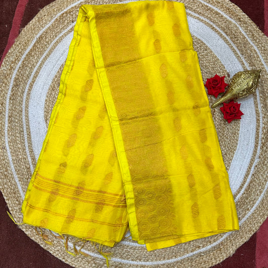 Soft Silk Cotton Sari Indian Saree Yellow S112