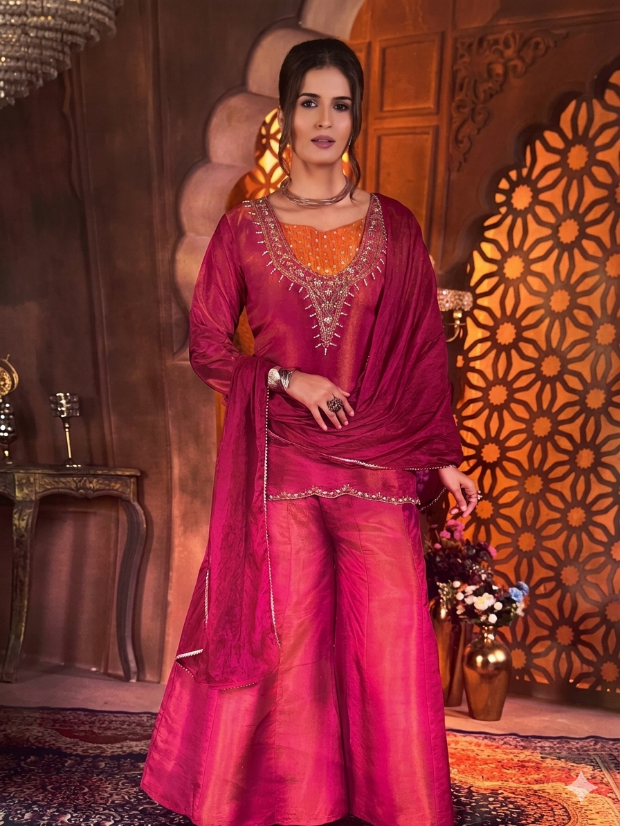 Purple Indian Pakistani Outfit Indo western Salwar Kameez Sharara Suit EID C3
