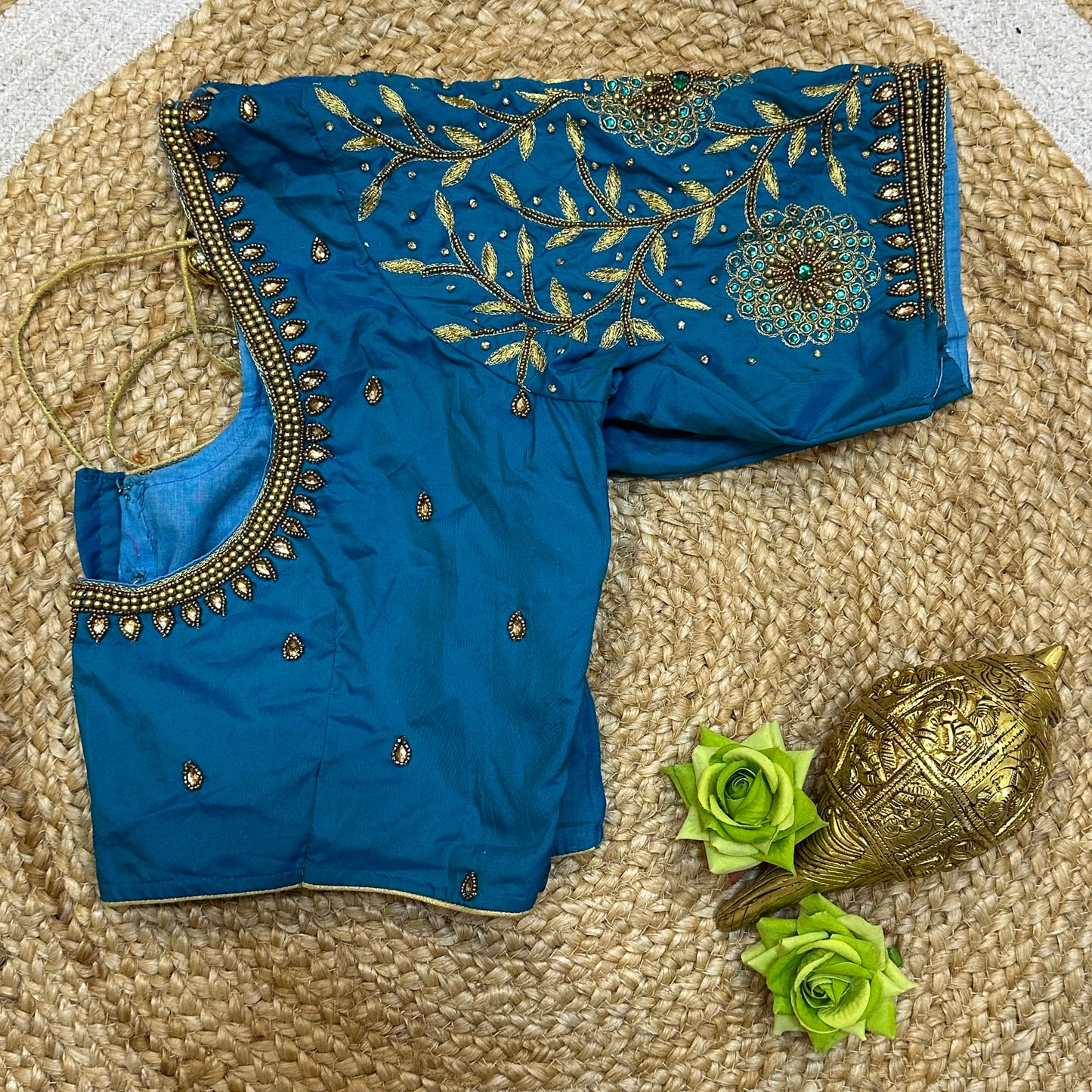 38” M Size 8 Aari Worked Sari Blouse Indian Saree Top Blue B276