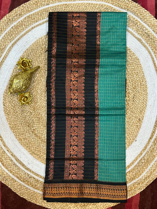 Kalyani Silk Cotton Sari Indian Saree Green & Black S55