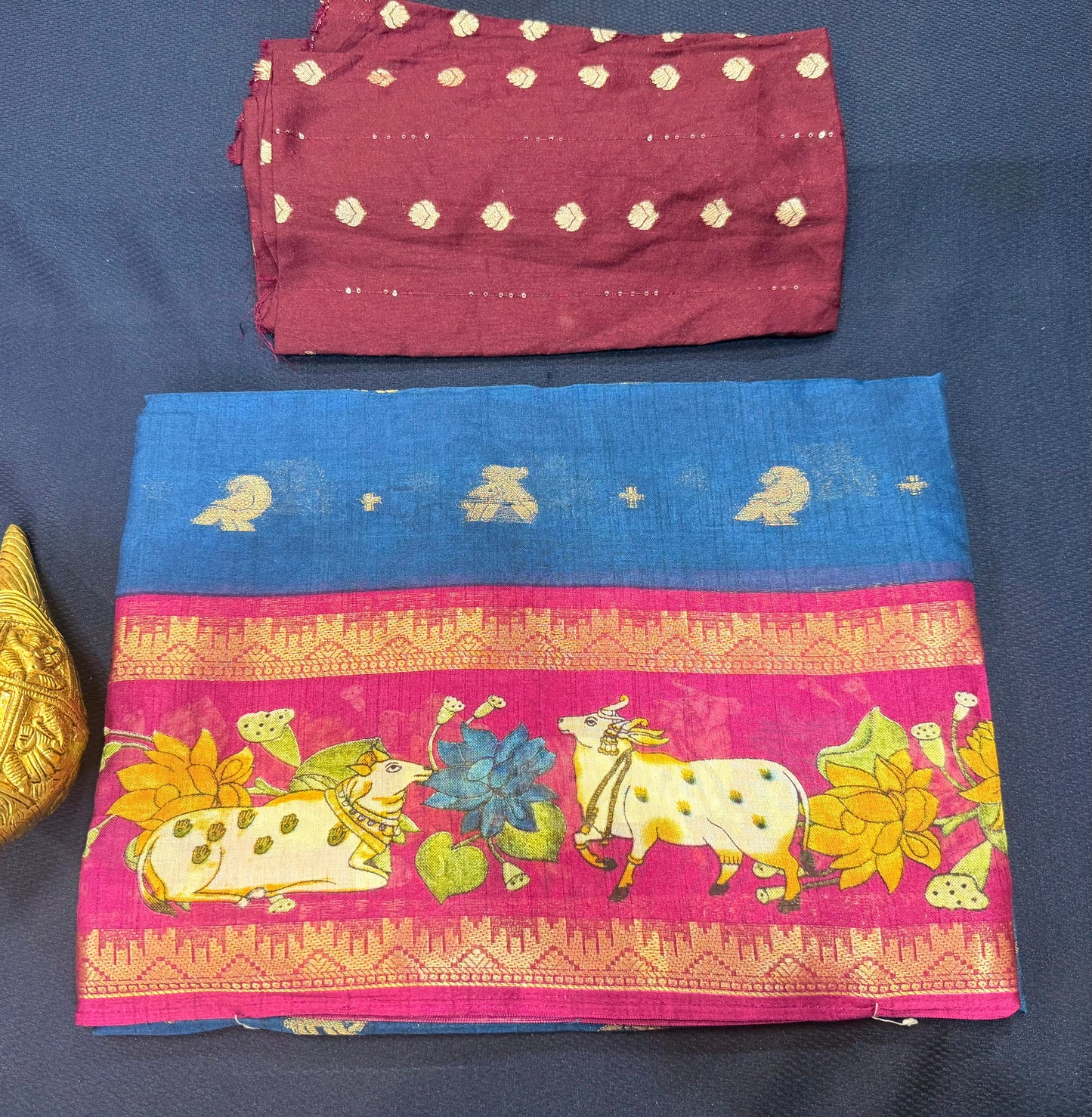 Blue Pichwai Silk Sari Indian Fancy Saree C4