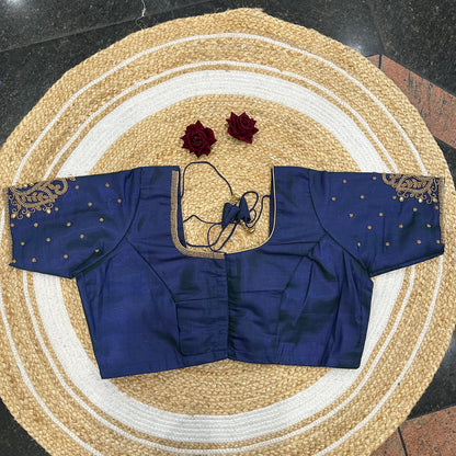 46” Size 16 Aari Worked Sari Blouse Indian Saree Top Silk Blue B411