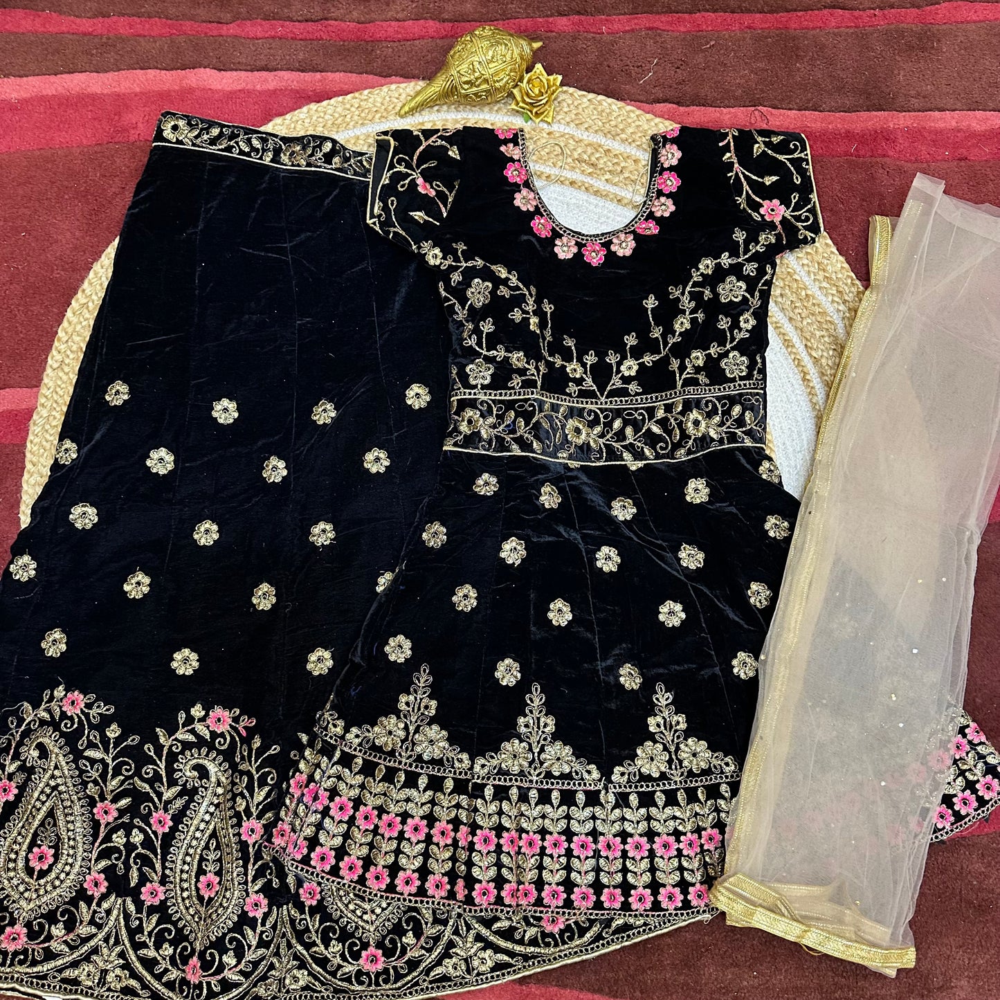 28” Size 6 to 7 Indian Peplum Lehenga Teal Green Pavadai Sattai Skirt Top G71 Col 1