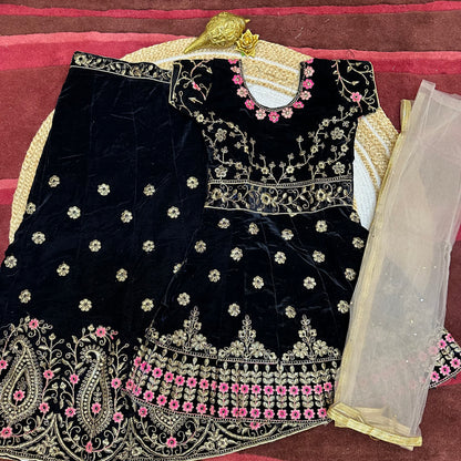 28” Size 6 to 7 Indian Peplum Lehenga Teal Green Pavadai Sattai Skirt Top G71 Col 1