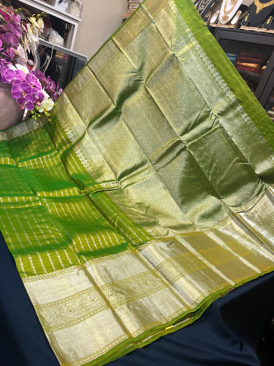 Bridal Kanchipuram Pure Silk Saree Green Kanjivaram Sari| SPK168