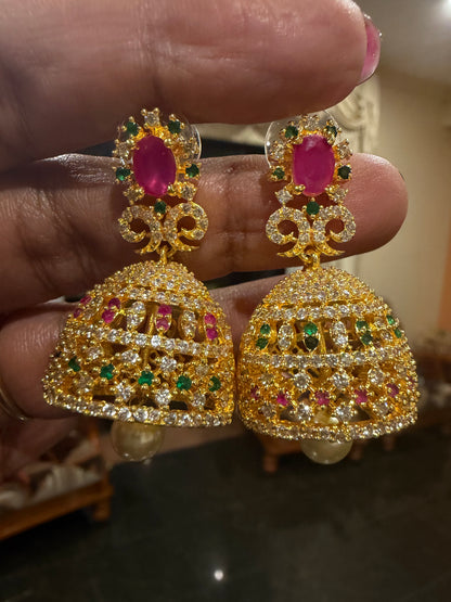 Multi Jumka Jhumka AD Indian Earrings Jimikki Kammal Indian Jewellery E21