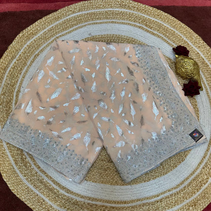 Sari Indian Fancy Party wear Georgette Peach Saree SAR11