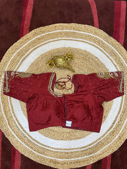 40” Size 10 Aari Worked Sari Blouse Indian Saree Top Silk Maroon B72