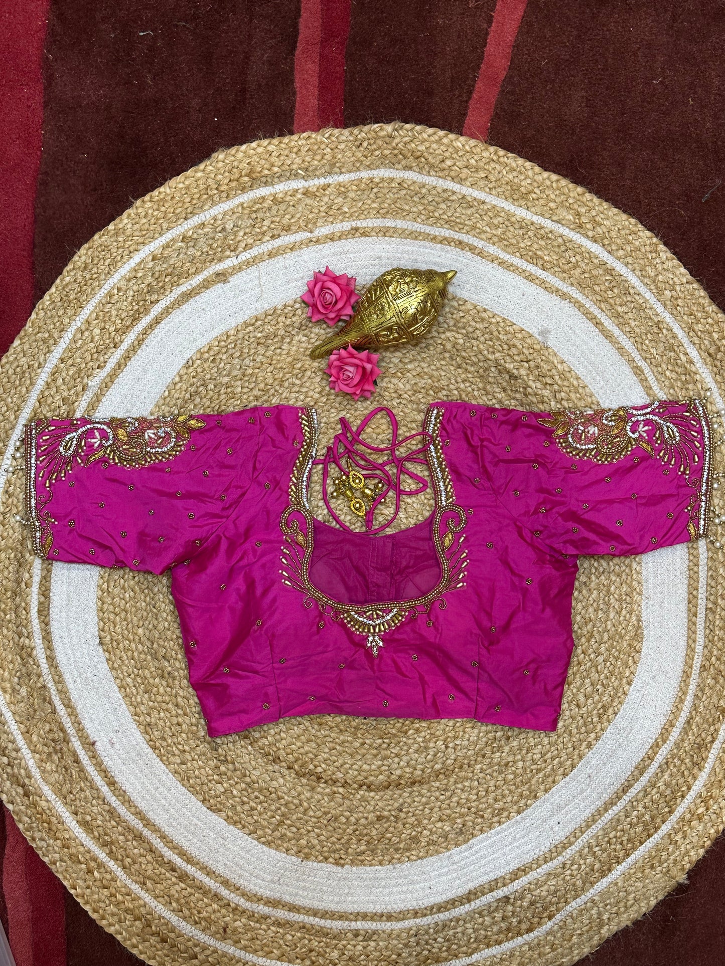 36” Small size Aari Worked Sari Blouse Indian Saree Hot Pink B209