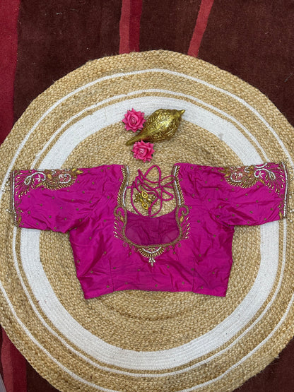 36” Small size Aari Worked Sari Blouse Indian Saree Hot Pink B209