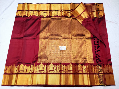 Kanchipuram Pure Silk Saree Maroon Kanjivaram Sari| SPK111