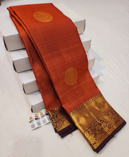 Kanchipuram Pure Silk Saree Bridal Rusty Orange Kanjivaram Sari SPK288