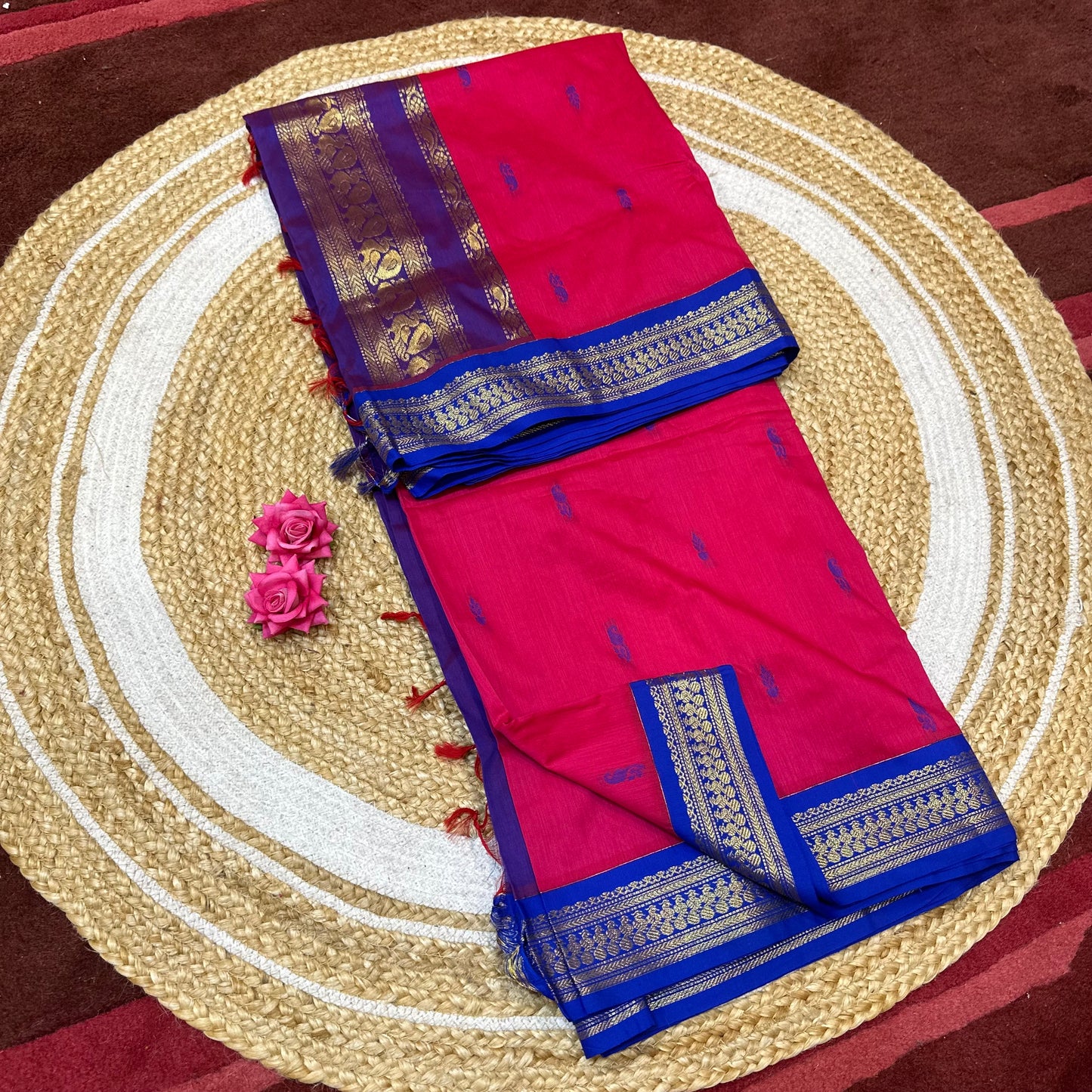 Pink & Blue Kalyani Silk Cotton Sari South Indian Saree S140