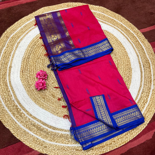 Pink & Blue Kalyani Silk Cotton Sari South Indian Saree S140