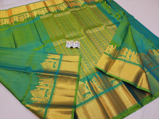 Bridal Kanchipuram Pure Silk Saree Green & Gold Kanjivaram Sari| SPK082